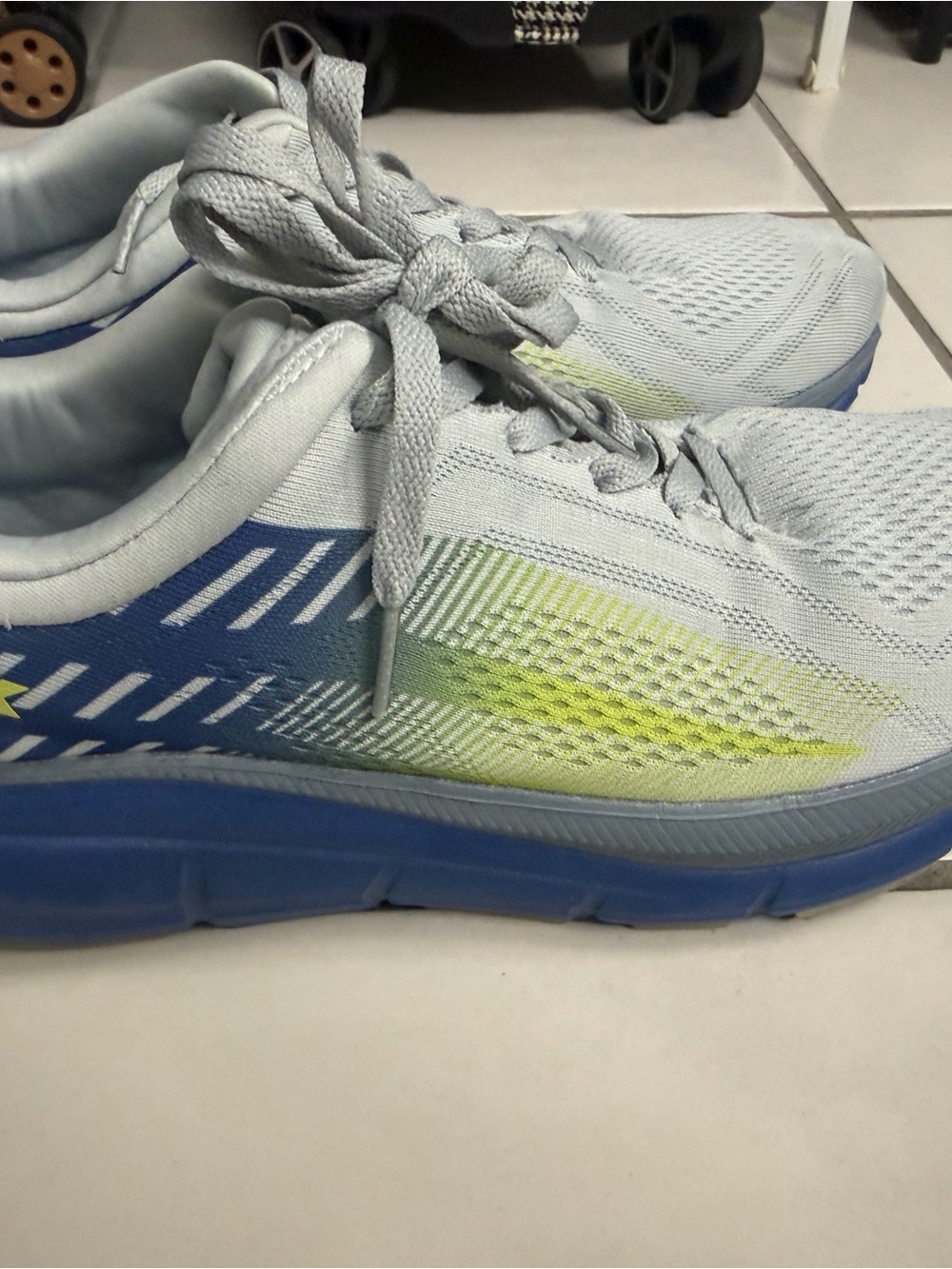 Light Gray & Blue Men’s Athletic Sneakers with Lime Accent